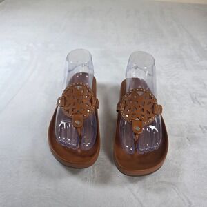 DV by Dolce Vita Pandora Cognac Brown Studded Medallion Platform Sandals Women 6